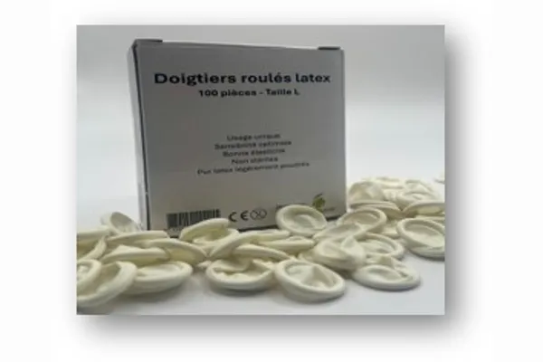 doigtés roulés en latex en boite de 100, pharmacie, matériel médical